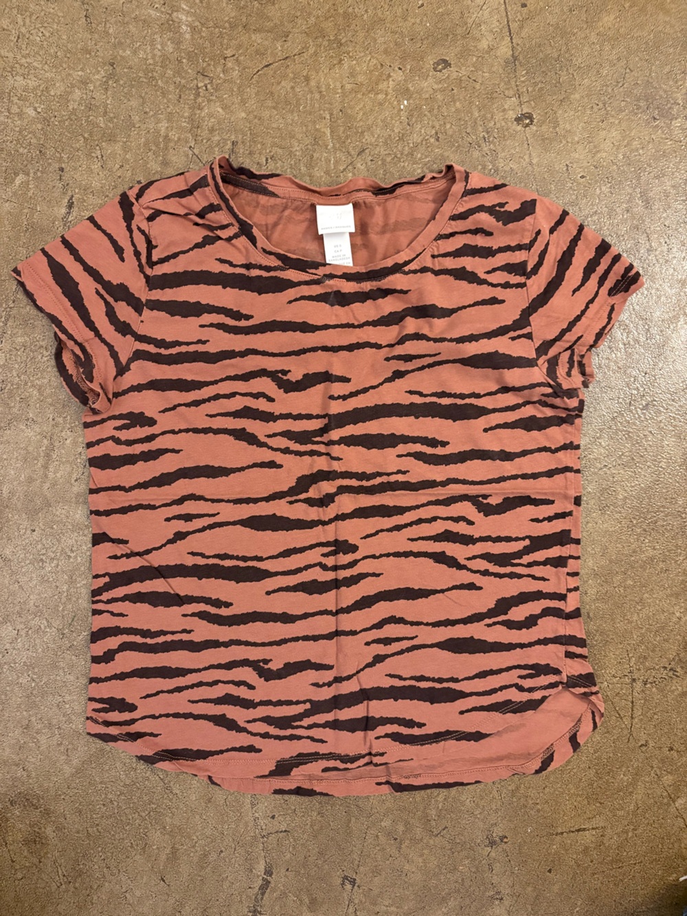 H&M Pink and Brown Zebra Stripe Short Sleeve Tee